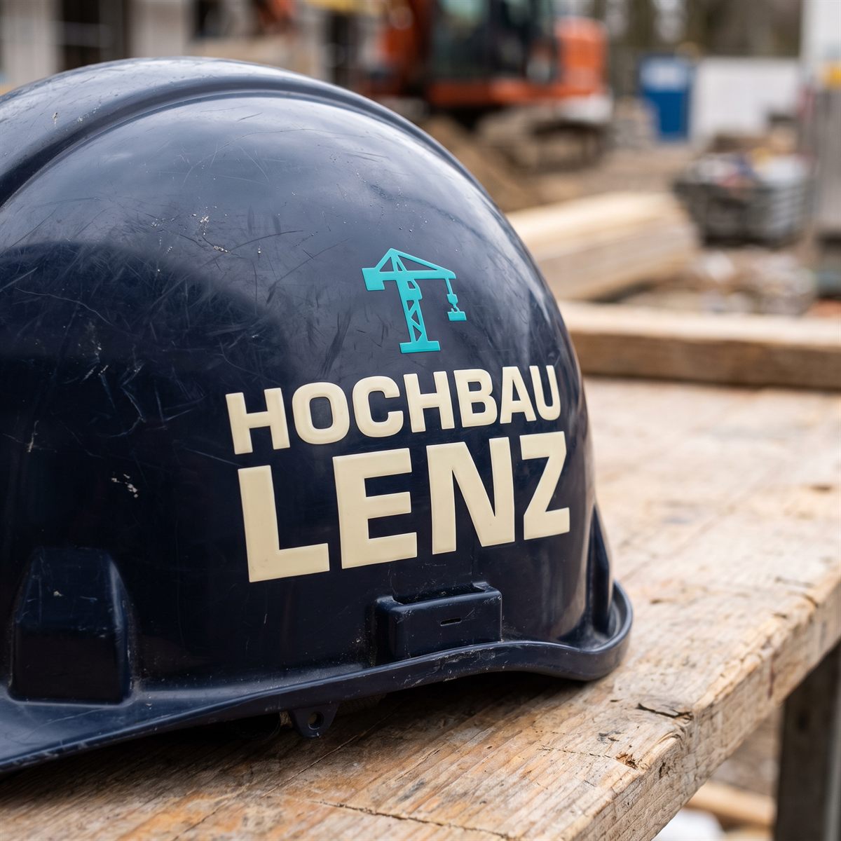 Navy safety helmet with a Standard UV DTF rub-on sticker, cream company lettering