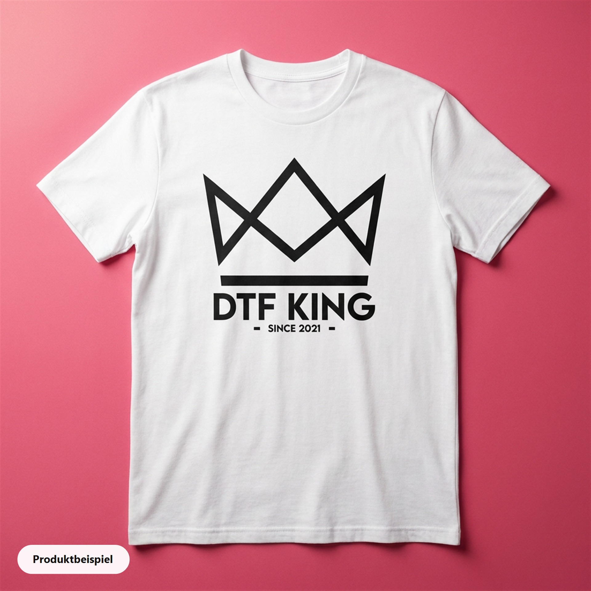 Weißes T-Shirt mit DTF-Transfer Druck, Produktbeispiel