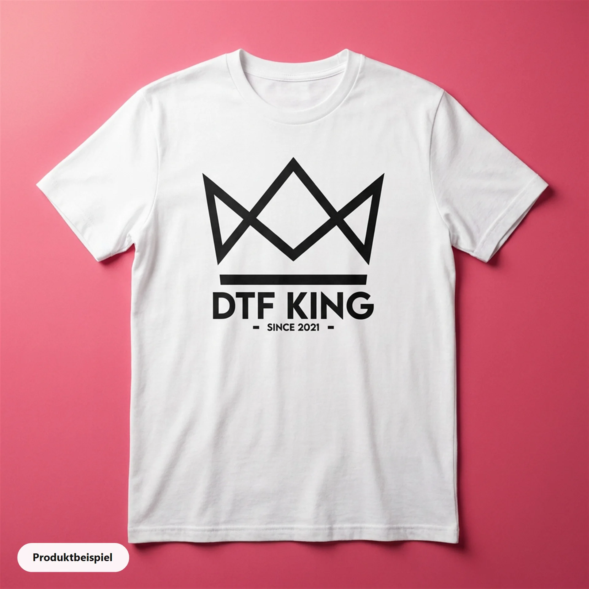 Weißes T-Shirt mit DTF-Transfer Druck, Produktbeispiel