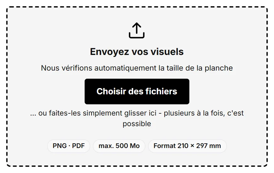 Capture d'écran : champ d'import des fichiers d'impression avec le bouton pour choisir les fichiers