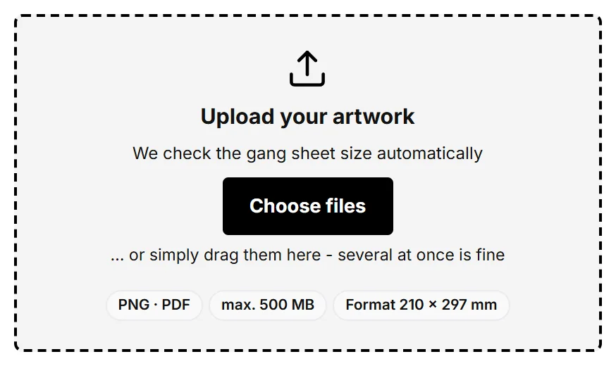 Screenshot: upload field ‘Upload your artwork’ with the ‘Choose files’ button