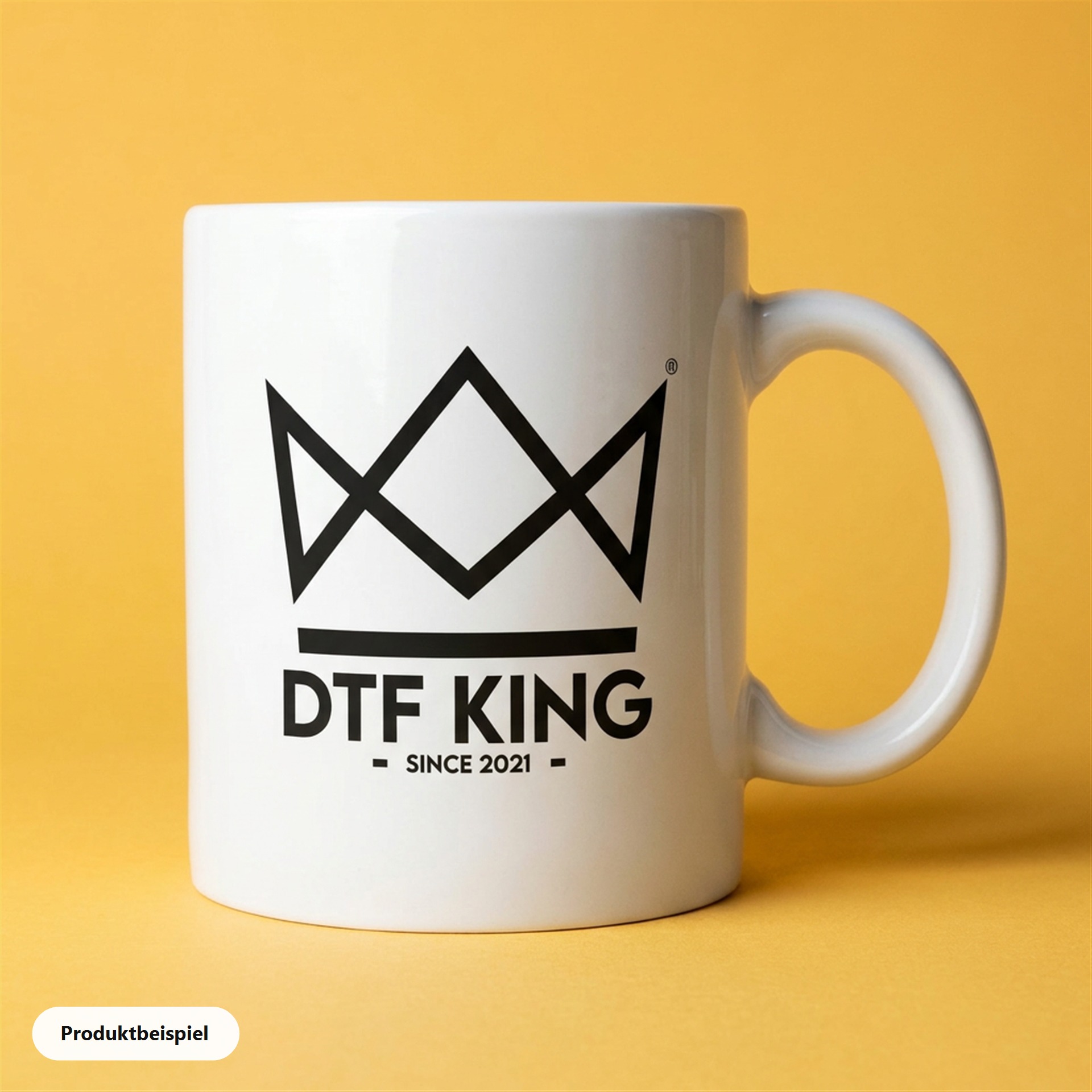 Weiße Tasse mit Sublimationsdruck, Produktbeispiel