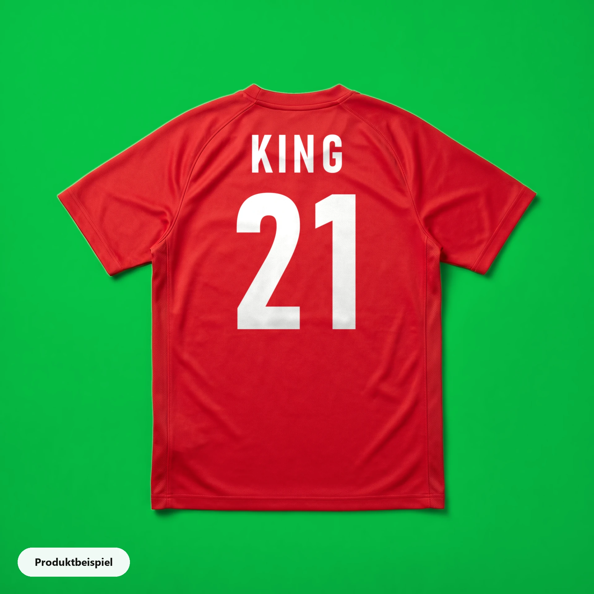 Rotes Polyester-Sporttrikot von hinten mit weißem Namen und Rückennummer, gedruckt mit Blockout-DTF-Transfer
