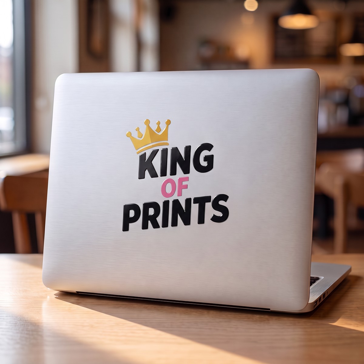 Laptop with a company logo as a UV DTF sticker produced at short notice
