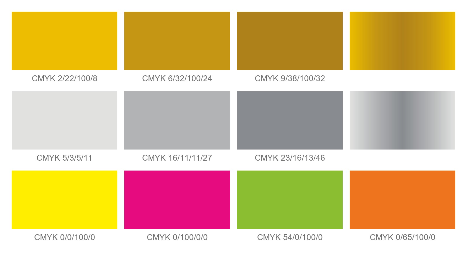 Valeurs CMJN pour l'or, l'argent et le néon issues du tableau de couleurs DTF-King, vue écran