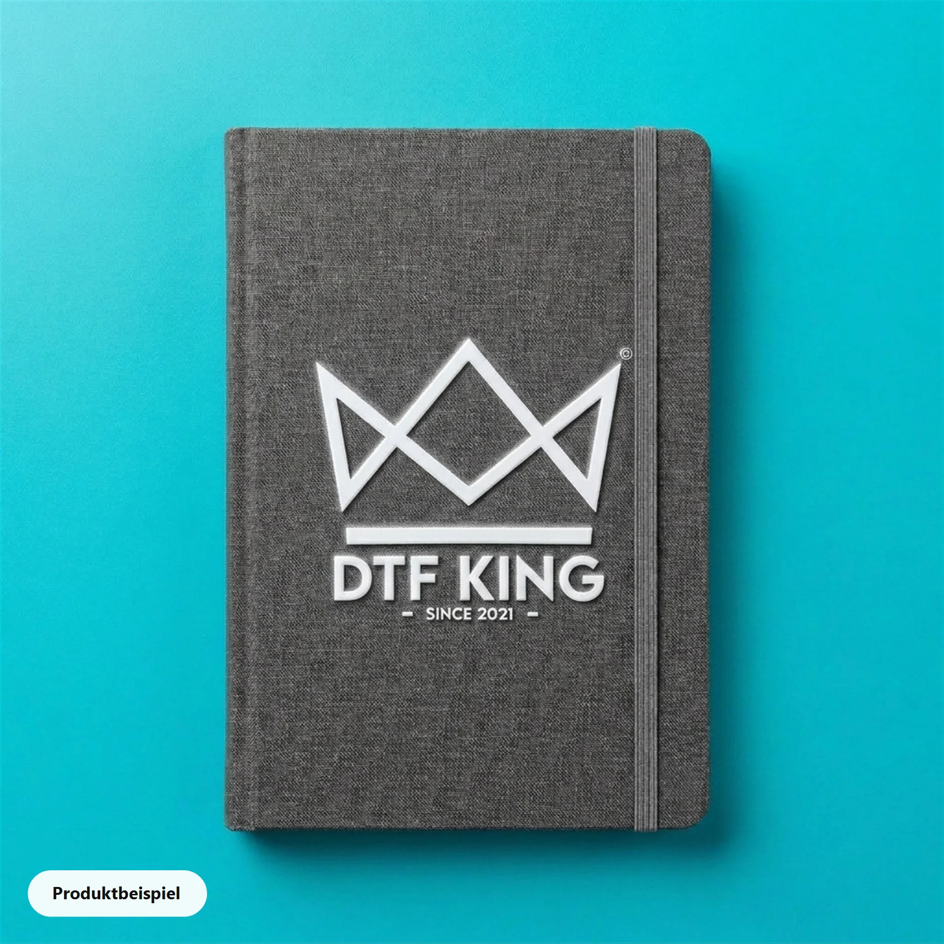 Notebook with linen cover and matt UV DTF transfer, product example