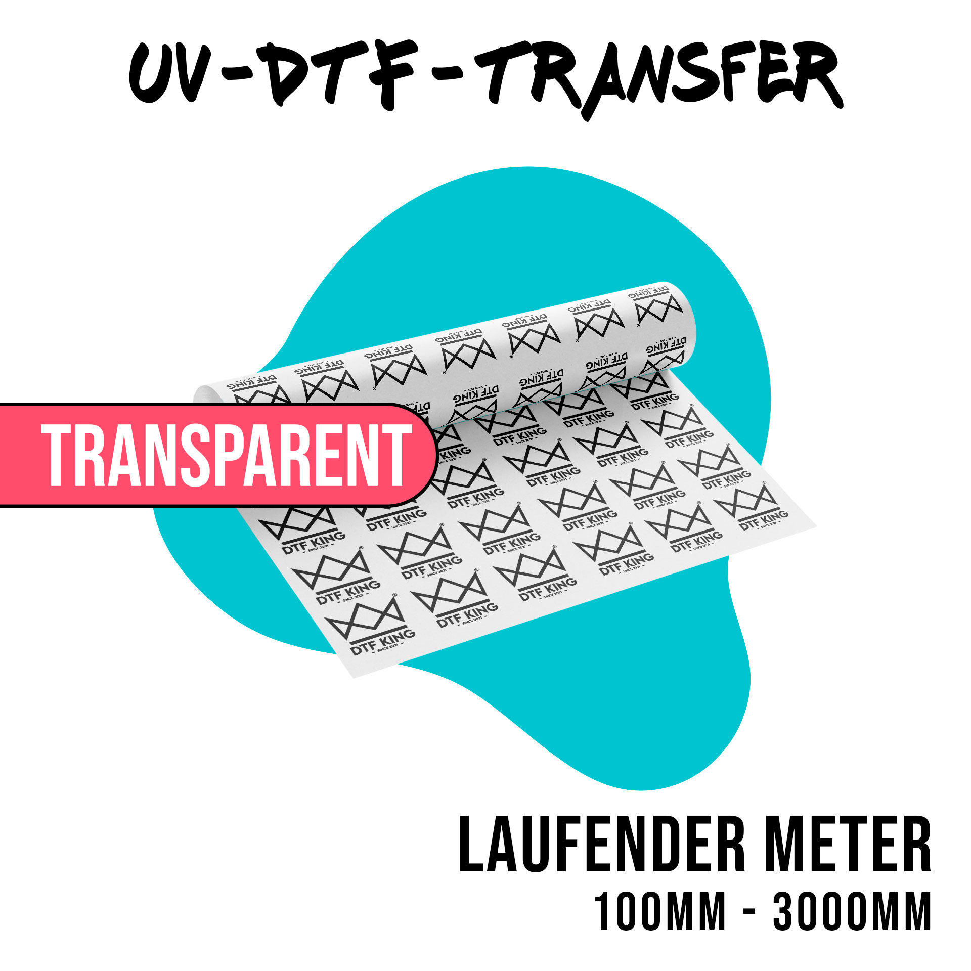 Abgerollte Bahn transparenter UV-DTF-Folie, Länge von 100 bis 3000 Millimeter