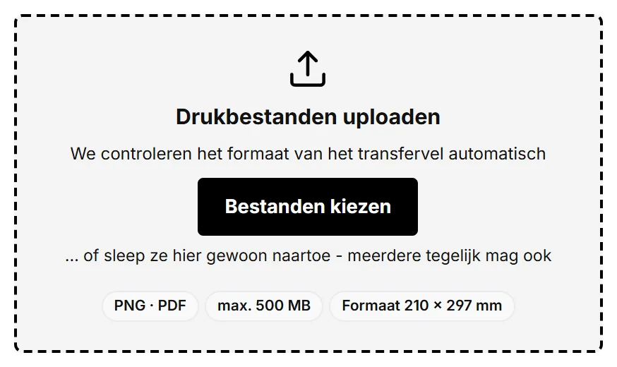 Screenshot: uploadveld voor drukbestanden met de knop om bestanden te kiezen