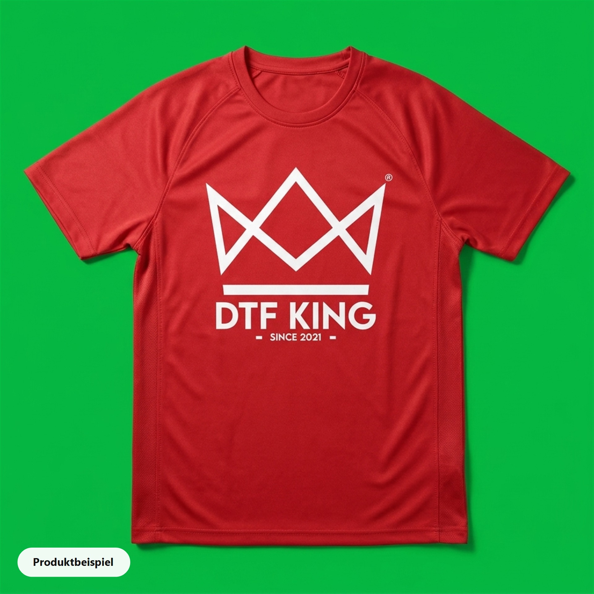 Rotes Sporttrikot aus Polyester mit weißem Blockout DTF-Transfer, Produktbeispiel