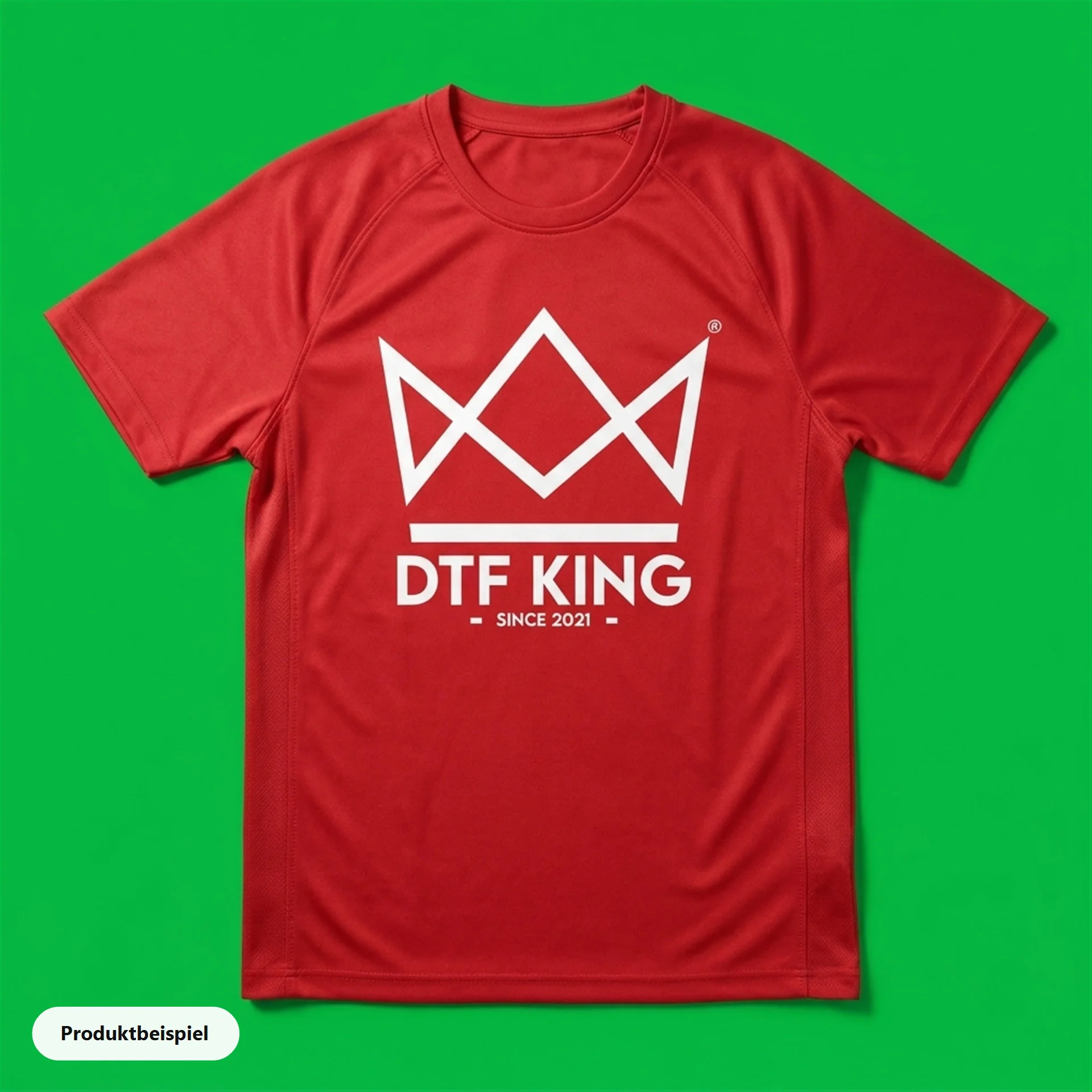 Red polyester sports jersey with white Blockout DTF transfer, product example