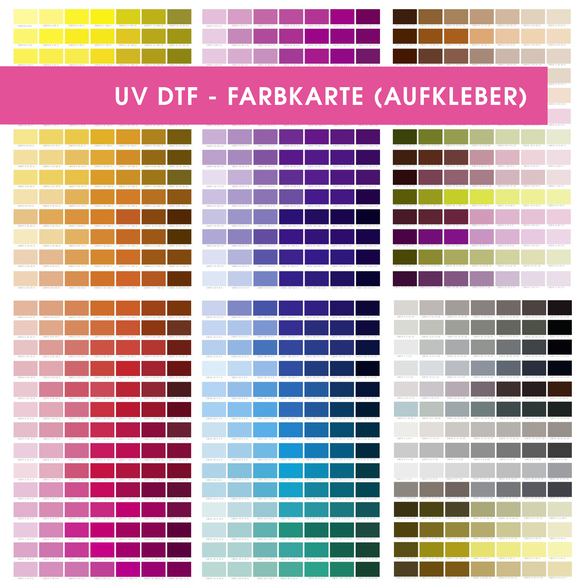 UV DTF-Farbkarte CMYK mit 964 Farben