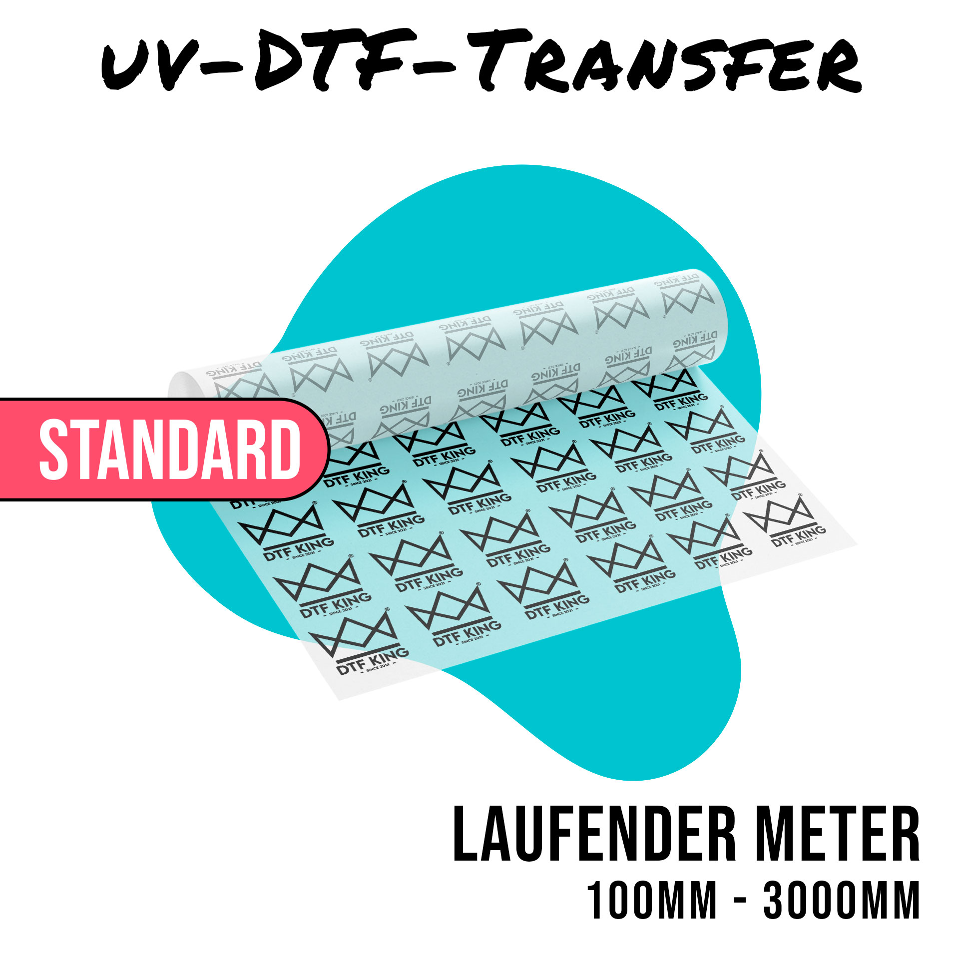 Printed UV DTF rub-on film as a custom length, from 100 to 3000 mm long