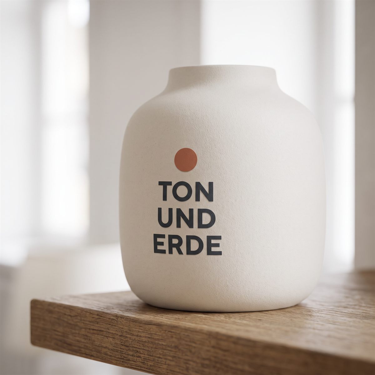 White ceramic vase with a matt UV DTF rub-on sticker, dark lettering of a pottery
