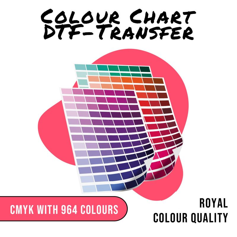 DTF colour chart with 964 CMYK colour swatches