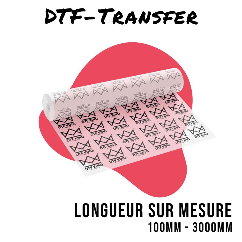 Rouleau de film de transfert DTF imprimé en longueur sur mesure, de 100 à 3000 mm