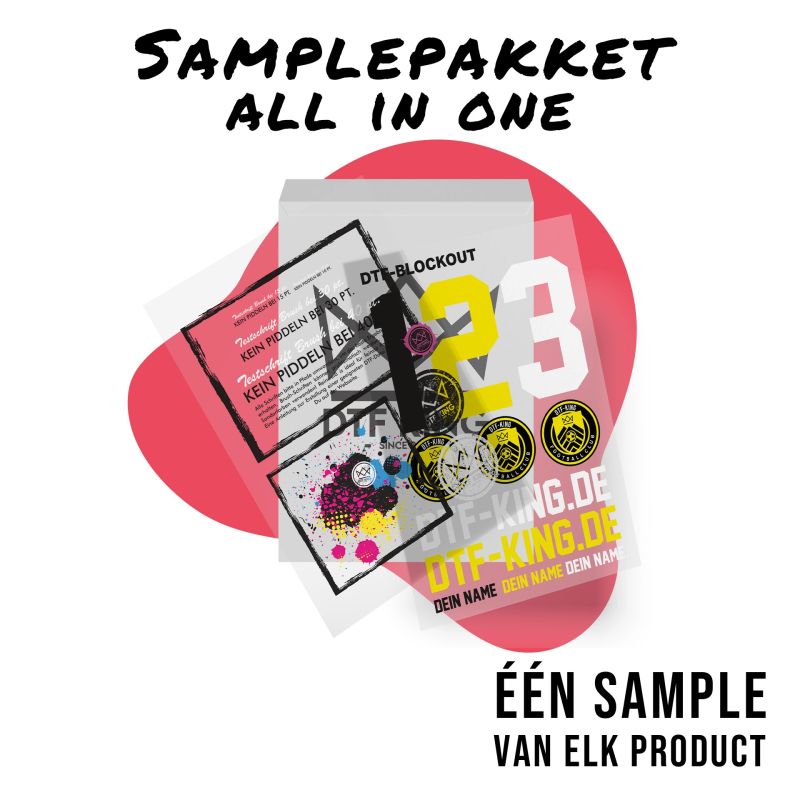 Samplepakket All in One van DTF-King, verzendenvelop met samplevellen van alle productsoorten