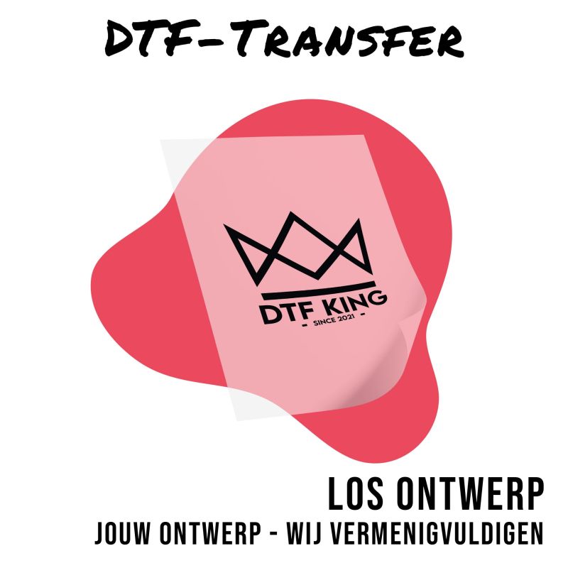 Los DTF-transferontwerp op doorschijnende folie met het kroonlogo van DTF-King